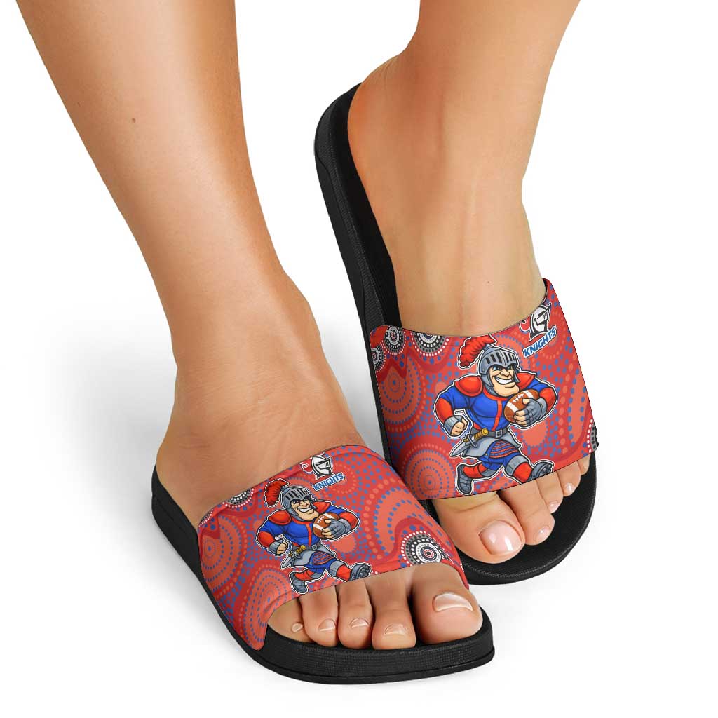 Newcastle Knights Slide Sandals Aboriginal Dot Pattern - Rugby Mascot Heritage Pride