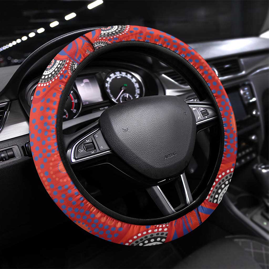 Newcastle Knights Steering Wheel Cover Aboriginal Dot Pattern - Rugby Mascot Heritage Pride