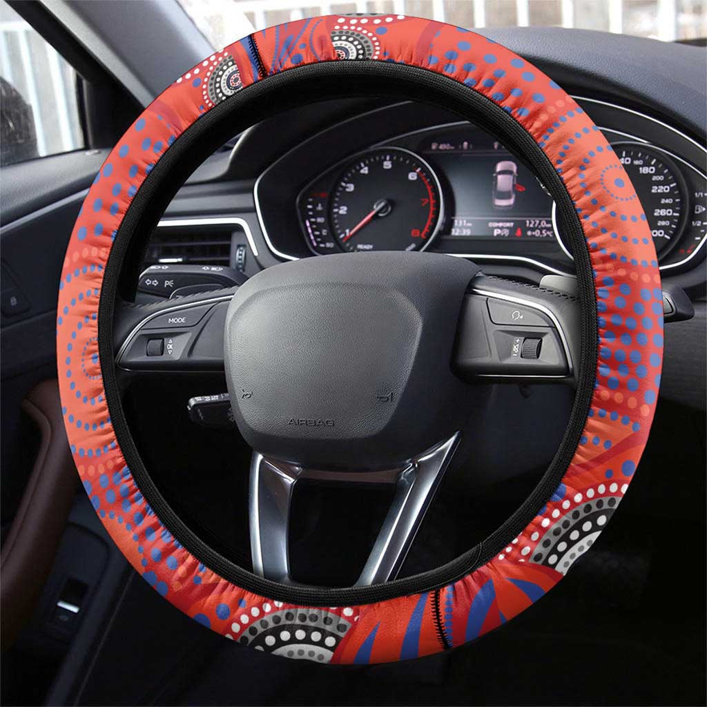 Newcastle Knights Steering Wheel Cover Aboriginal Dot Pattern - Rugby Mascot Heritage Pride