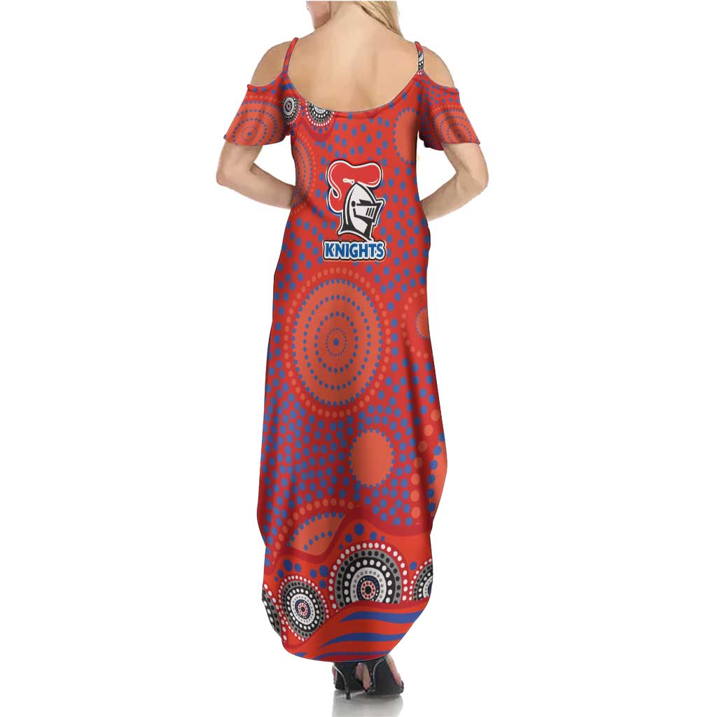 Newcastle Knights Summer Maxi Dress Aboriginal Dot Pattern - Rugby Mascot Heritage Pride