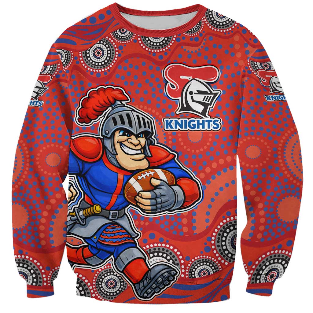 Newcastle Knights Sweatshirt Aboriginal Dot Pattern - Rugby Mascot Heritage Pride
