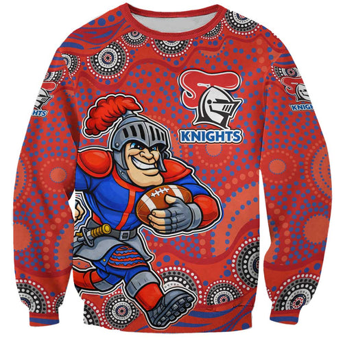 Newcastle Knights Sweatshirt Aboriginal Dot Pattern - Rugby Mascot Heritage Pride