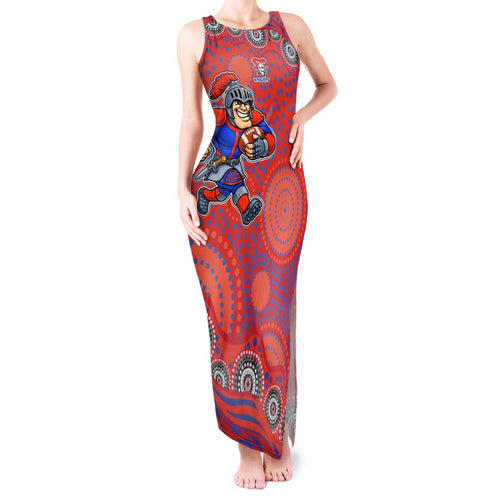 Newcastle Knights Tank Maxi Dress Aboriginal Dot Pattern - Rugby Mascot Heritage Pride