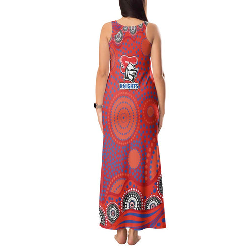 Newcastle Knights Tank Maxi Dress Aboriginal Dot Pattern - Rugby Mascot Heritage Pride