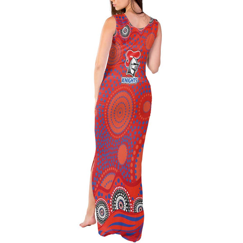 Newcastle Knights Tank Maxi Dress Aboriginal Dot Pattern - Rugby Mascot Heritage Pride