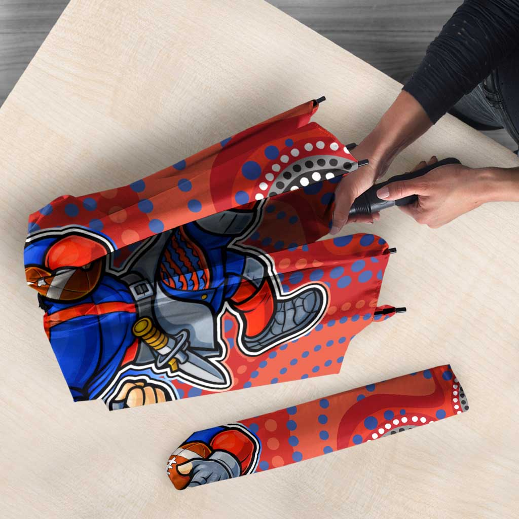 Newcastle Knights Umbrella Aboriginal Dot Pattern - Rugby Mascot Heritage Pride