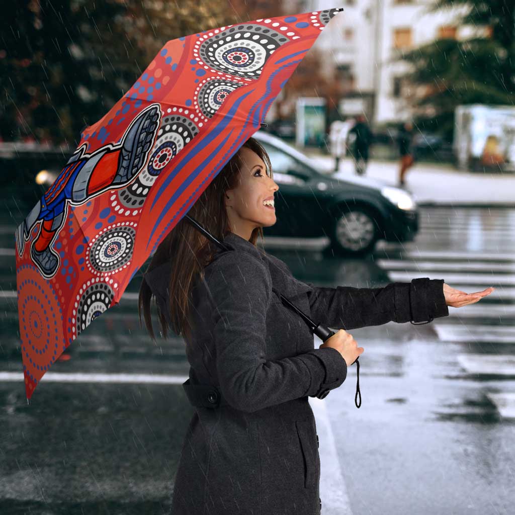 Newcastle Knights Umbrella Aboriginal Dot Pattern - Rugby Mascot Heritage Pride