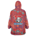 Newcastle Knights Wearable Blanket Hoodie Aboriginal Dot Pattern - Rugby Mascot Heritage Pride