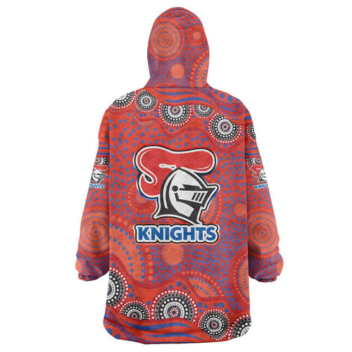 Newcastle Knights Wearable Blanket Hoodie Aboriginal Dot Pattern - Rugby Mascot Heritage Pride