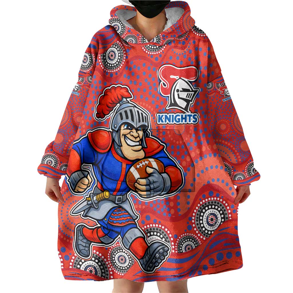 Newcastle Knights Wearable Blanket Hoodie Aboriginal Dot Pattern - Rugby Mascot Heritage Pride