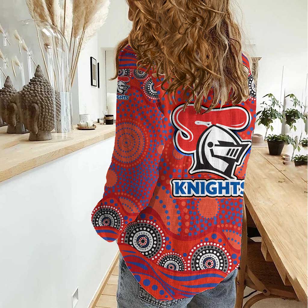 Newcastle Knights Women Casual Shirt Aboriginal Dot Pattern - Rugby Mascot Heritage Pride