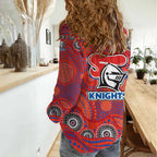 Newcastle Knights Women Casual Shirt Aboriginal Dot Pattern - Rugby Mascot Heritage Pride