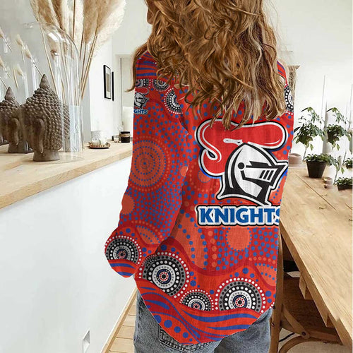 Newcastle Knights Women Casual Shirt Aboriginal Dot Pattern - Rugby Mascot Heritage Pride