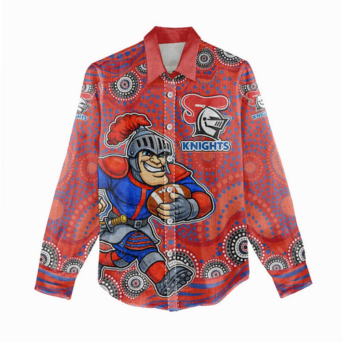 Newcastle Knights Women Casual Shirt Aboriginal Dot Pattern - Rugby Mascot Heritage Pride