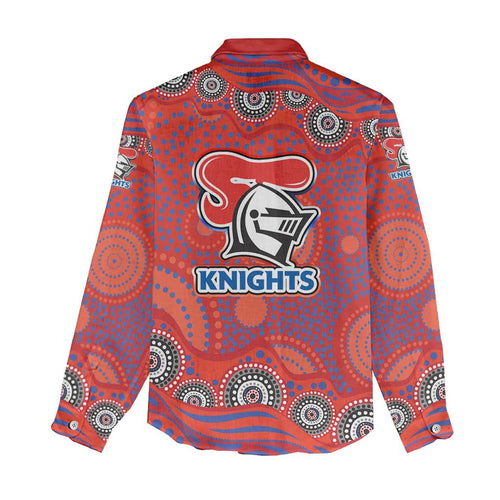 Newcastle Knights Women Casual Shirt Aboriginal Dot Pattern - Rugby Mascot Heritage Pride