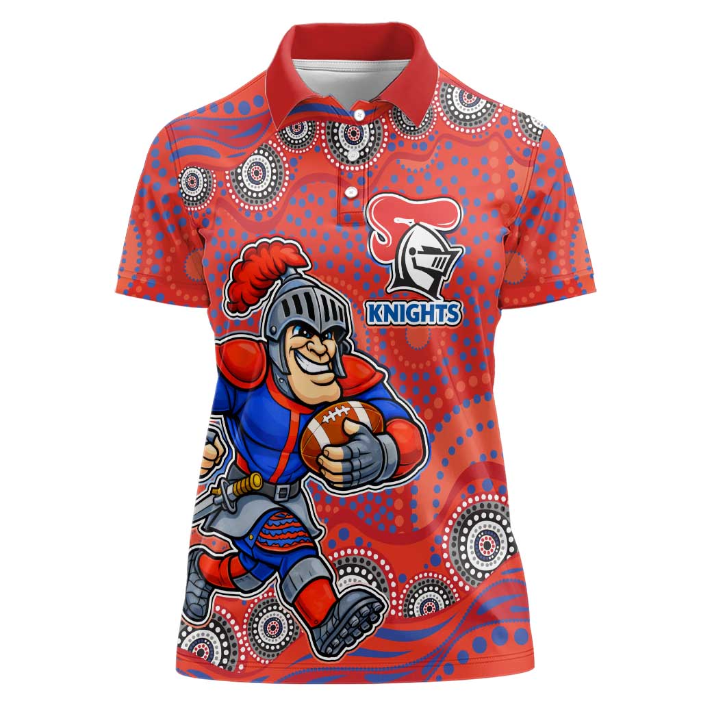 Newcastle Knights Women Polo Shirt Aboriginal Dot Pattern - Rugby Mascot Heritage Pride