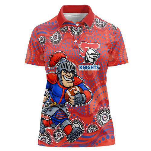 Newcastle Knights Women Polo Shirt Aboriginal Dot Pattern - Rugby Mascot Heritage Pride