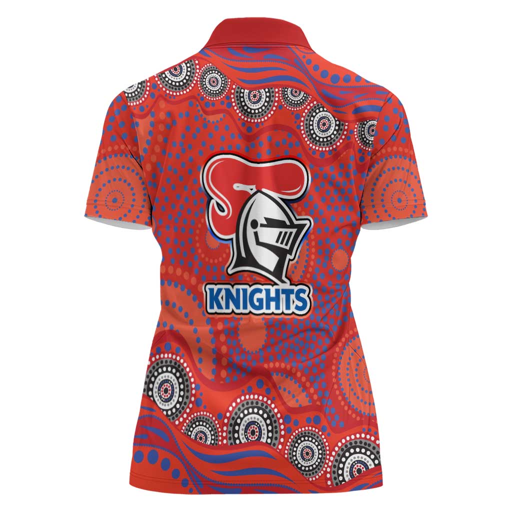 Newcastle Knights Women Polo Shirt Aboriginal Dot Pattern - Rugby Mascot Heritage Pride