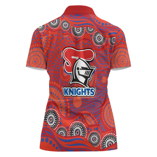 Newcastle Knights Women Polo Shirt Aboriginal Dot Pattern - Rugby Mascot Heritage Pride