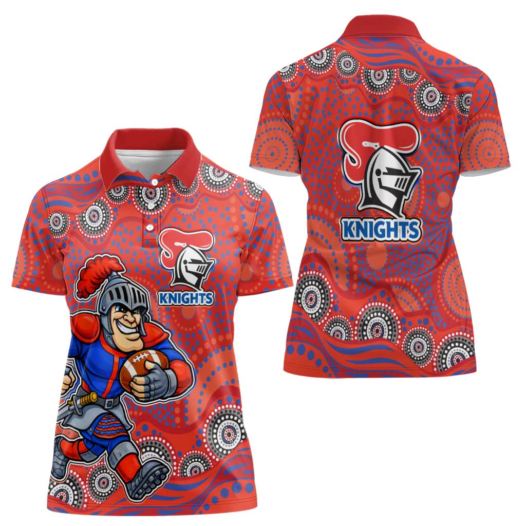 Newcastle Knights Women Polo Shirt Aboriginal Dot Pattern - Rugby Mascot Heritage Pride