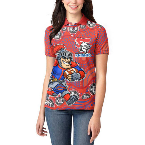 Newcastle Knights Women Polo Shirt Aboriginal Dot Pattern - Rugby Mascot Heritage Pride