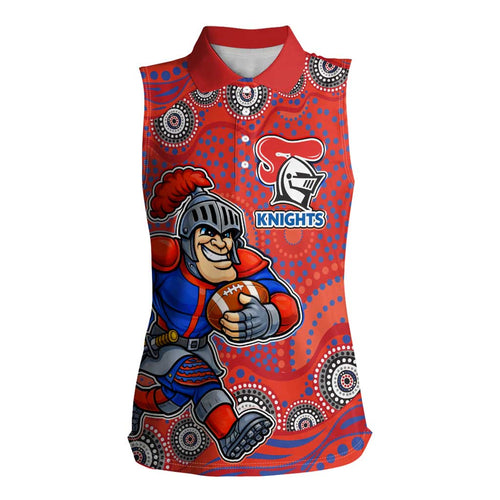 Newcastle Knights Women Sleeveless Polo Shirt Aboriginal Dot Pattern - Rugby Mascot Heritage Pride
