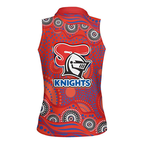 Newcastle Knights Women Sleeveless Polo Shirt Aboriginal Dot Pattern - Rugby Mascot Heritage Pride