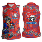 Newcastle Knights Women Sleeveless Polo Shirt Aboriginal Dot Pattern - Rugby Mascot Heritage Pride