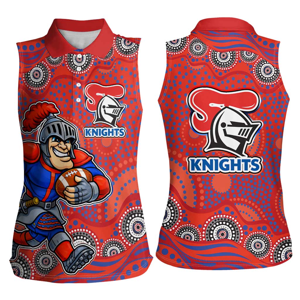 Newcastle Knights Women Sleeveless Polo Shirt Aboriginal Dot Pattern - Rugby Mascot Heritage Pride