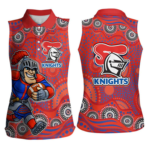 Newcastle Knights Women Sleeveless Polo Shirt Aboriginal Dot Pattern - Rugby Mascot Heritage Pride
