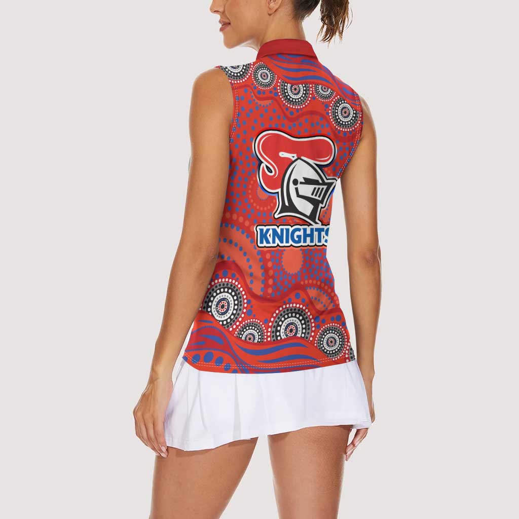 Newcastle Knights Women Sleeveless Polo Shirt Aboriginal Dot Pattern - Rugby Mascot Heritage Pride