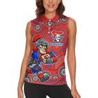 Newcastle Knights Women Sleeveless Polo Shirt Aboriginal Dot Pattern - Rugby Mascot Heritage Pride