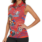 Newcastle Knights Women Sleeveless Polo Shirt Aboriginal Dot Pattern - Rugby Mascot Heritage Pride