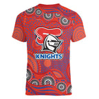Newcastle Knights Women V-Neck T-Shirt Aboriginal Dot Pattern - Rugby Mascot Heritage Pride