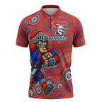Newcastle Knights Zipper Polo Shirt Aboriginal Dot Pattern - Rugby Mascot Heritage Pride