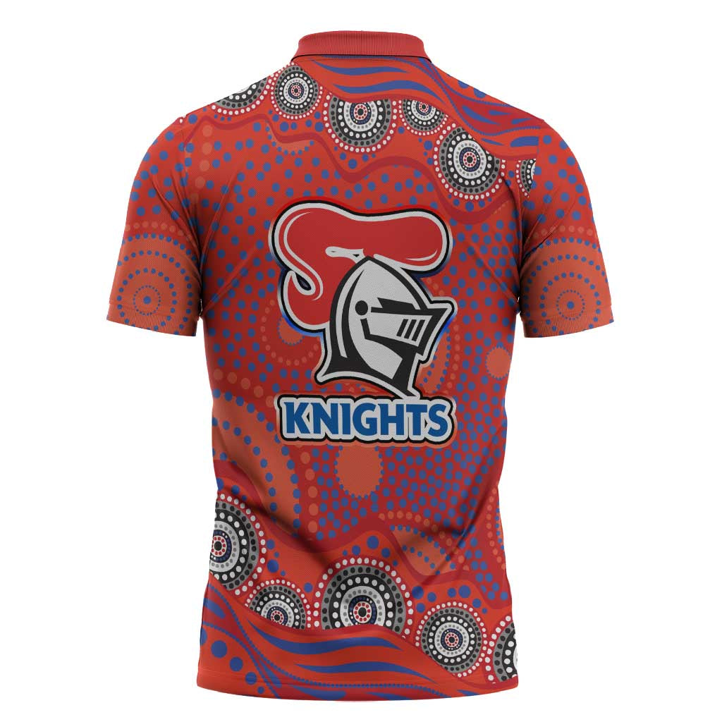 Newcastle Knights Zipper Polo Shirt Aboriginal Dot Pattern - Rugby Mascot Heritage Pride