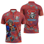 Newcastle Knights Zipper Polo Shirt Aboriginal Dot Pattern - Rugby Mascot Heritage Pride