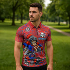 Newcastle Knights Zipper Polo Shirt Aboriginal Dot Pattern - Rugby Mascot Heritage Pride