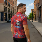 Newcastle Knights Zipper Polo Shirt Aboriginal Dot Pattern - Rugby Mascot Heritage Pride