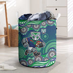 New Zealand Warriors Laundry Basket Aboriginal Dot Pattern - Rugby Mascot Heritage Pride