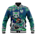 New Zealand Warriors Baseball Jacket Aboriginal Dot Pattern - Rugby Mascot Heritage Pride