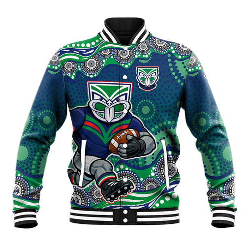 New Zealand Warriors Baseball Jacket Aboriginal Dot Pattern - Rugby Mascot Heritage Pride