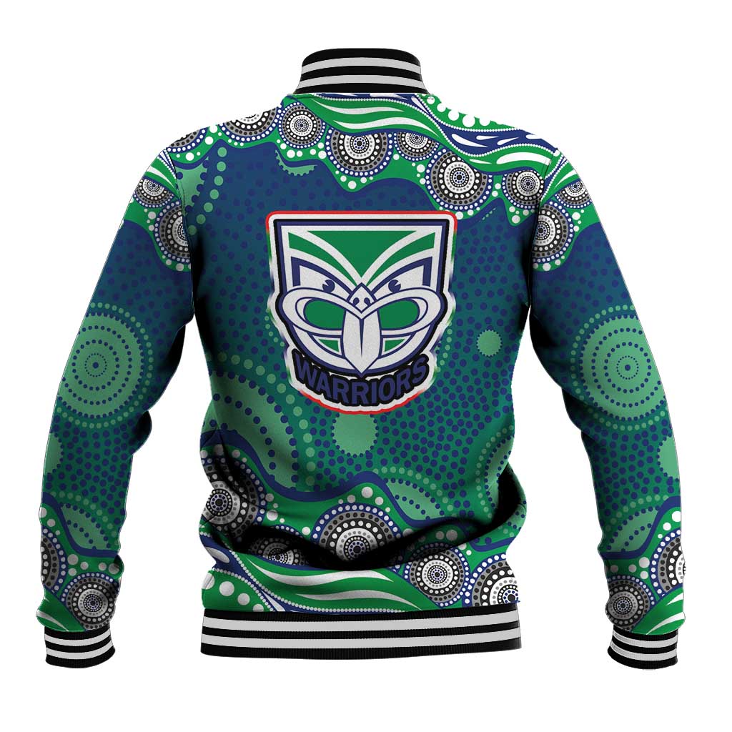 New Zealand Warriors Baseball Jacket Aboriginal Dot Pattern - Rugby Mascot Heritage Pride