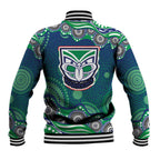 New Zealand Warriors Baseball Jacket Aboriginal Dot Pattern - Rugby Mascot Heritage Pride