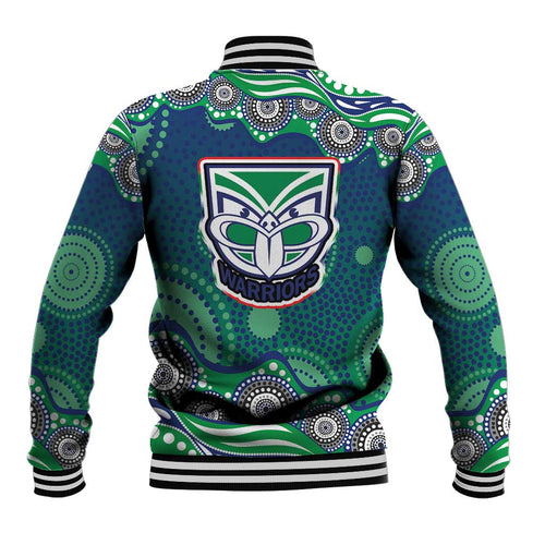 New Zealand Warriors Baseball Jacket Aboriginal Dot Pattern - Rugby Mascot Heritage Pride