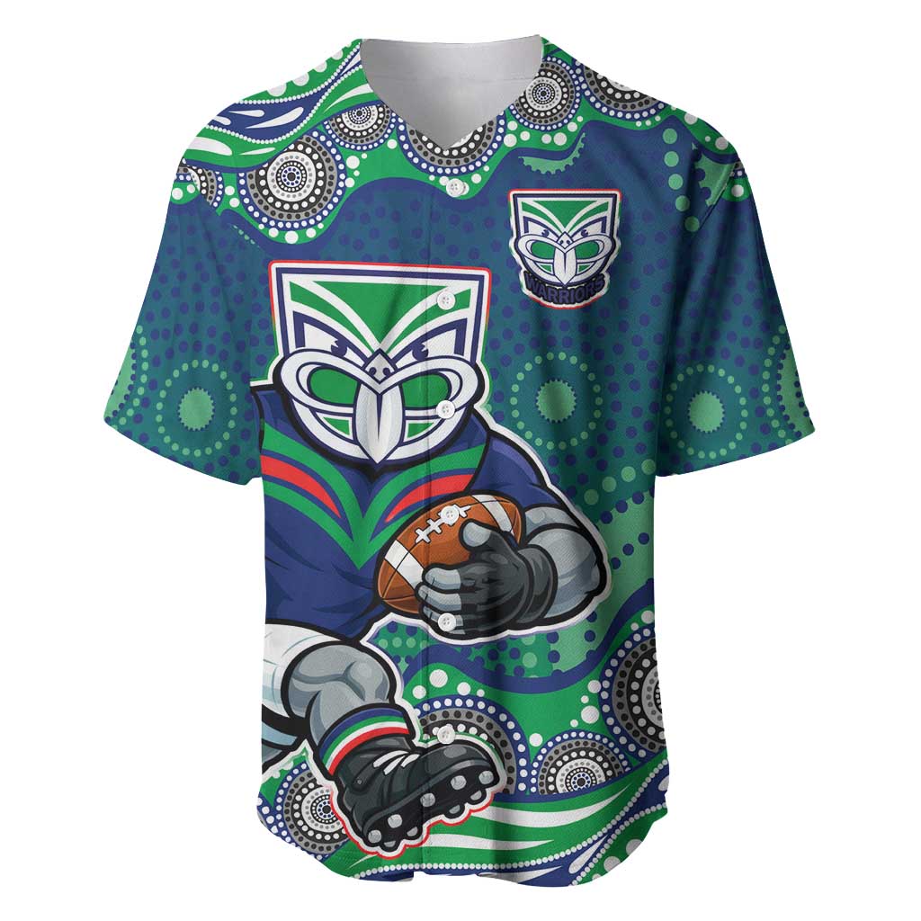New Zealand Warriors Baseball Jersey Aboriginal Dot Pattern - Rugby Mascot Heritage Pride