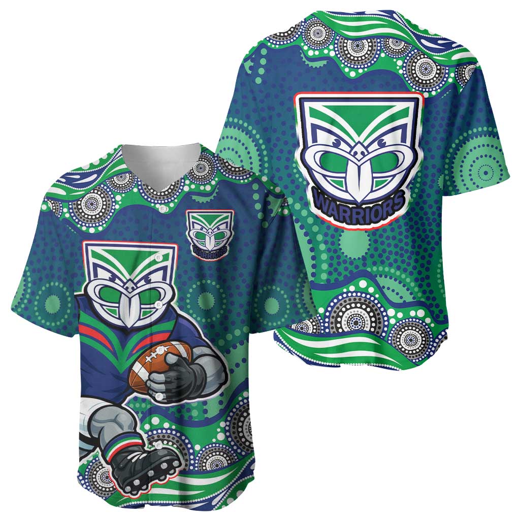 New Zealand Warriors Baseball Jersey Aboriginal Dot Pattern - Rugby Mascot Heritage Pride