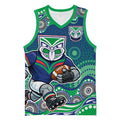 New Zealand Warriors Basketball Jersey Aboriginal Dot Pattern - Rugby Mascot Heritage Pride