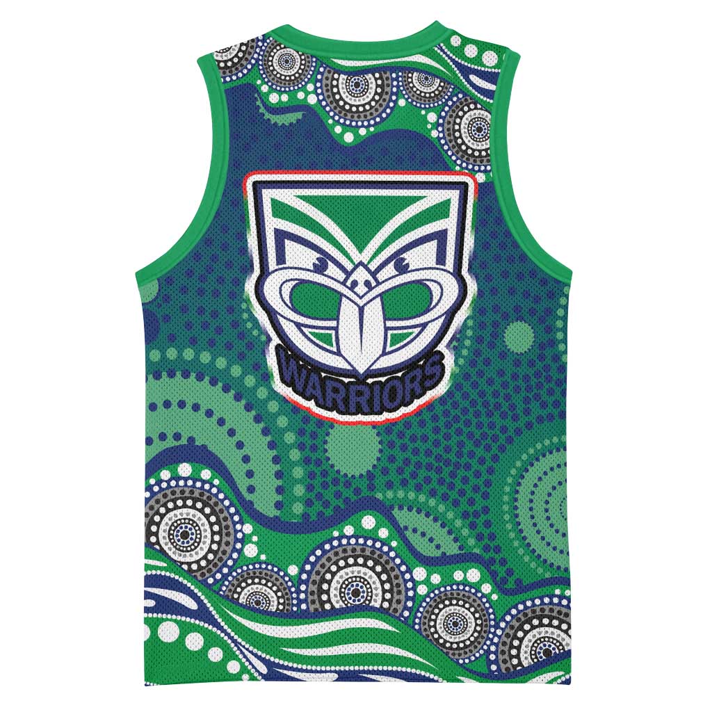 New Zealand Warriors Basketball Jersey Aboriginal Dot Pattern - Rugby Mascot Heritage Pride