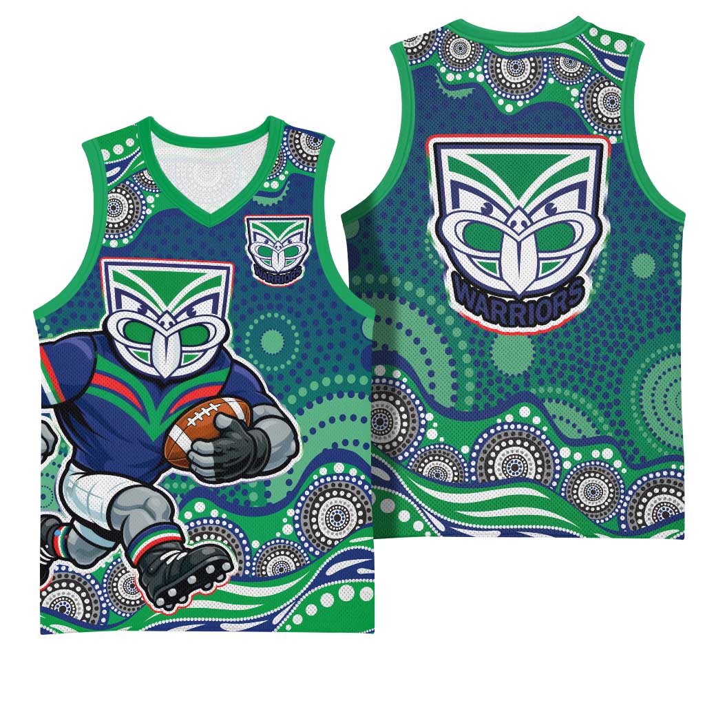 New Zealand Warriors Basketball Jersey Aboriginal Dot Pattern - Rugby Mascot Heritage Pride